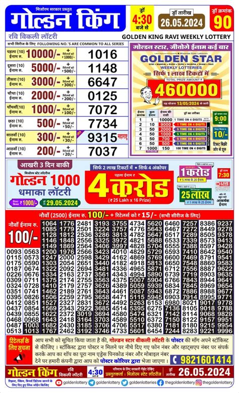 Golden king weekly lottery 4.30pm result 07.08.24.